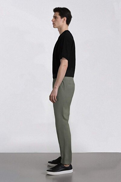 DeFacto %100 Pamuk Keten Görünümlü Pantolon Beli Lastikli Slim Fit Dar Kesim Cepli Düz Paça D2671AX25SM
