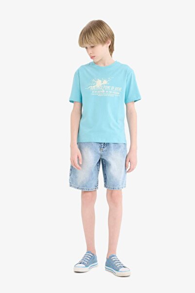 DeFacto Boy's Crew Neck Printed Short Sleeve T-Shirt E0081A825Sm