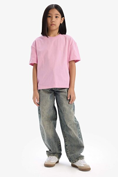 DeFacto Κορίτσια Relax Fit Crew Neck Basic μονόχρωμο κοντομάνικο μπλουζάκι D9099A825SM