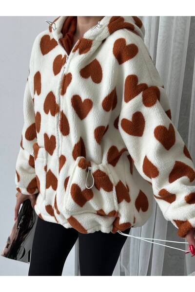 ZF BUTİK Kalp Desenli Kapüşonlu Mont