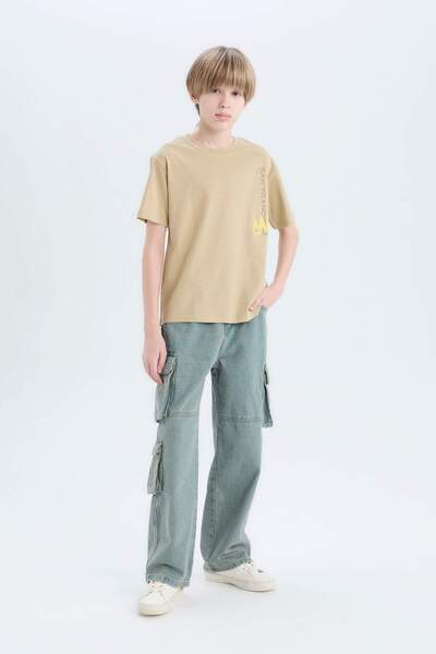 DeFacto Erkek Çocuk Bisiklet Yaka Sırt Baskılı Kısa Kollu Tişört D9267A825SM