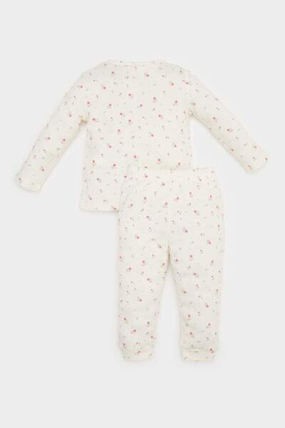 DeFacto Kız Bebek Çiçekli Waffle Pijama Takımı Uzun Kollu Üst Beli Lastikli Uzun Alt E0762A525SP