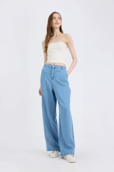 DeFacto Pull On Wide Leg Yüksek Bel Uzun Yıkamalı Pantolon D8238AX25SM