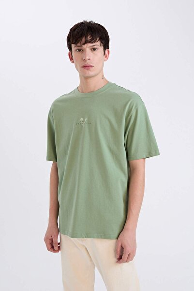 DeFacto 100% βαμβάκι Vikings Valhalla Boxy Fit Crew λαιμόκοψη με στάμπα μπλουζάκι με κοντό μανίκι D5461AX25SP