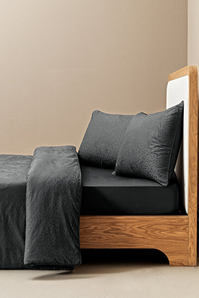 Penelope 100% Cotton Satin Duvet Cover Set 200X220 cm Anthracite - Plume Series