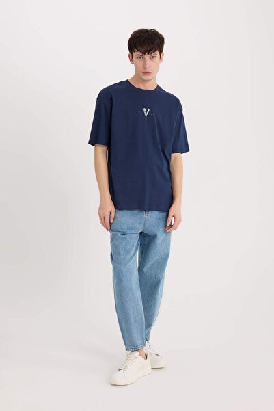 DeFacto 100% βαμβακερό μπλουζάκι Vikings Valhalla Boxy Fit Crew λαιμόκοψη με στάμπα με κοντό μανίκι E0331AX25SP