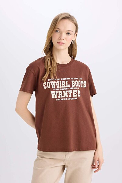 DeFacto Μπλουζάκι με κοντό μανίκι με στάμπα με κανονική εφαρμογή E5232AX25SM