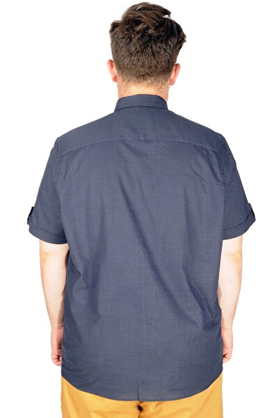 ModeXL Ανδρικό λινό λύκρα μεγάλου μεγέθους πουκάμισο με γιακά με τσέπες 20389