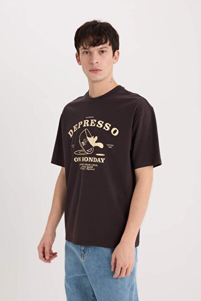 DeFacto 100% Cotton Boxy Fit Crew Neck Printed Short Sleeve T-Shirt D5589Ax25Sp