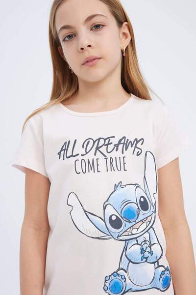 DeFacto Kız Çocuk Disney Lilo & Stitch Pijama Takımı Bisiklet Yaka Kısa Kollu Üst Uzun Alt E2224A825SM