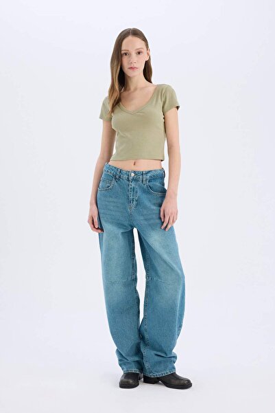 DeFacto Coool Fitted Fitilli Kaşkorse Basic Düz Kısa Kollu Tişört E0290AX25SM