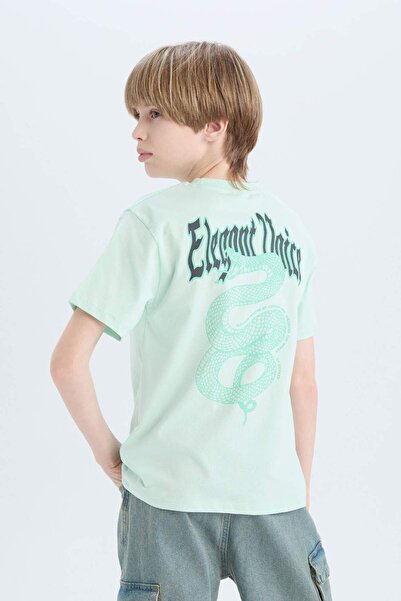 DeFacto Jungen-T-Shirt mit Rundhalsausschnitt und bedrucktem Rücken, kurzärmelig, E0103A825SM