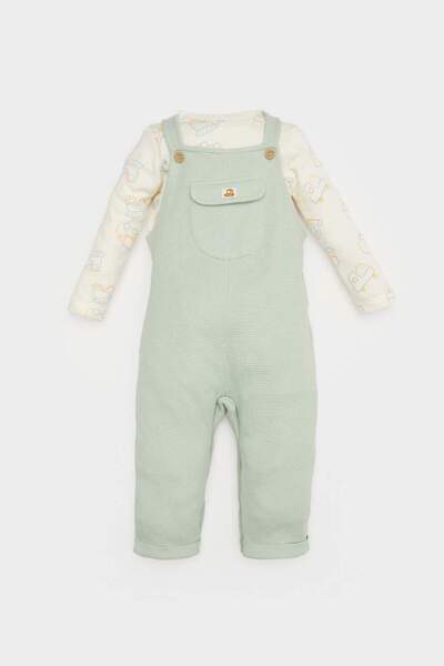 DeFacto Baby Boy 2-Piece Set Vehicle Printed Waffle Long Sleeve T-Shirt Salopet E2390A525Sp