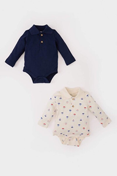 DeFacto Erkek Bebek Yenidoğan Polo Yaka Baskılı Pike 2'li Uzun Kollu Çıtçıtlı...