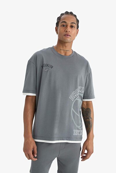 DeFacto DeFactoFit NBA Brooklyn Nets Oversize Φαρδύ μπλουζάκι με κοντό μανίκι D8610AX25SP