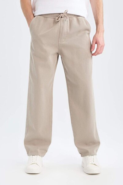 DeFacto %100 Pamuk Bol Rahat Kesim Wide Leg Geniş Paça Yazlık Keten Görünümlü Pantolon D7285AX25SP