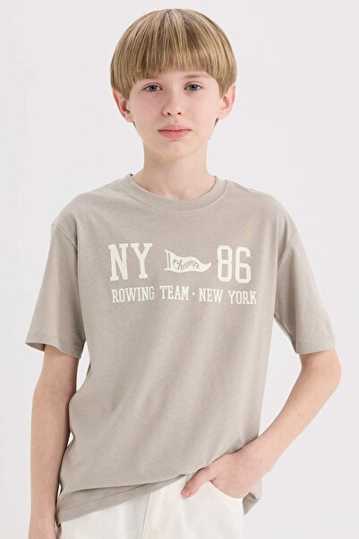 DeFacto Boy's Crew Neck Back Printed Short Sleeve T-Shirt D9265A825Sm