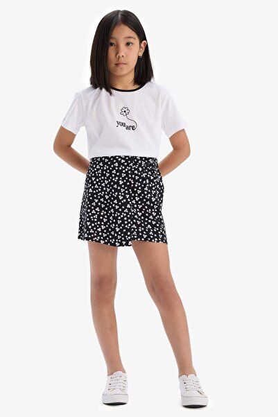 DeFacto Set 2 piese pentru fetiță, tricou cu mânecă scurtă, cu model, pantaloni scurți cu talie elastică, fustă E1258A825SM