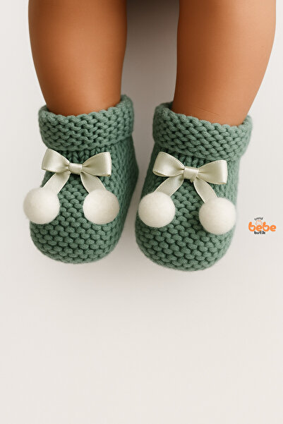 Trend Bebe Butik Kız Erkek Bebek Triko Patik – Ponponlu Fiyonklu Örgü Bebek Patik Çorap 1 Yaş Bebek Patiği
