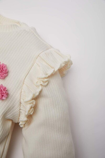 DeFacto Kız Bebek Bisiklet Yaka Çiçekli Fitilli Kaşkorse Uzun Kollu Tişört D9328A525SP