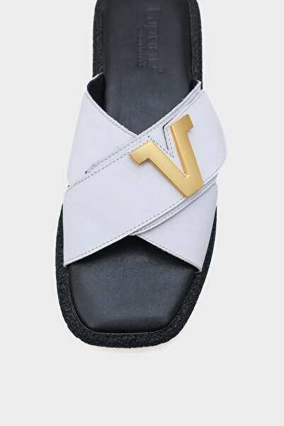Capone Outfitters Kata Genuine Leather Cross Banded V Buckle Flat Heeled Comfort Women's Slippers