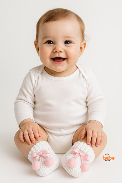 Trend Bebe Butik Kız Erkek Bebek Triko Patik – Ponponlu Fiyonklu Örgü Bebek Patik Çorap 1 Yaş Bebek Patiği