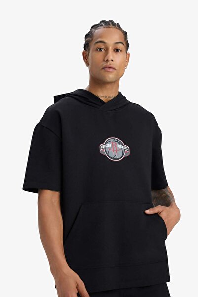 DeFacto DeFactoFit NBA Houston Rockets Oversize Geniş Kalıp Kapüşonlu Sırt Baskılı Kısa Kollu Tişört D9898AX