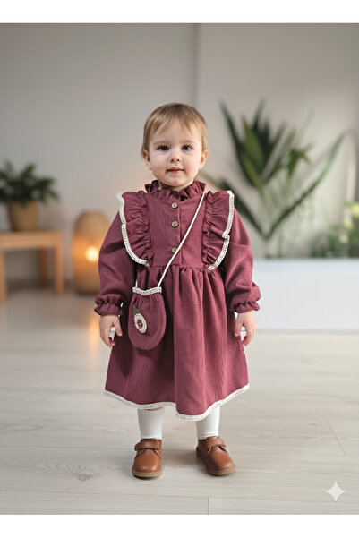 çilek bebe Rochie pentru fetiță din catifea vintage material reiat cu mâneci ...