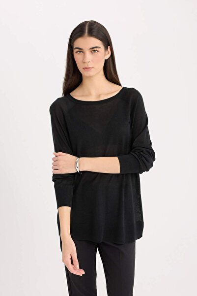 DeFacto Regular Fit Bisiklet Yaka Basic Düz Siyah Triko Kazak D6281AX25SP