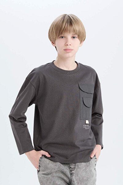 DeFacto Boy's Oversize Wide Fit Crew Neck Printed Long Sleeve T-Shirt D8496A825Sp