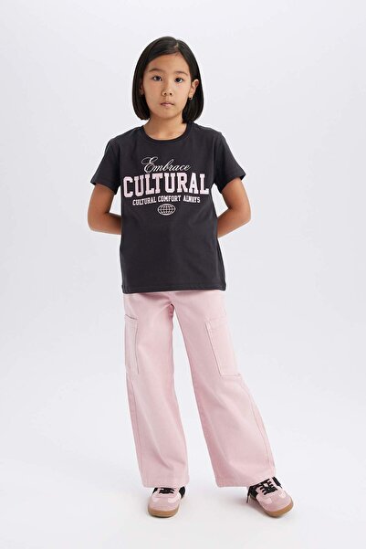 DeFacto Bedrucktes Kurzarm-T-Shirt mit Rundhalsausschnitt für Mädchen D8545A825SM