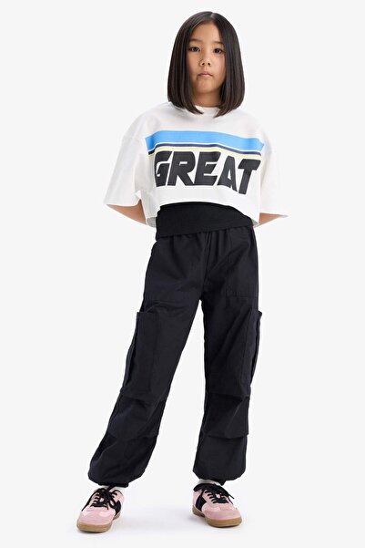 DeFacto Kız Çocuk Bisiklet Yaka Baskılı Kısa Kollu Tişört E1880A825SM