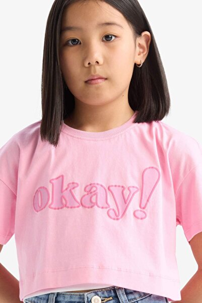 DeFacto Κοριτσίστικο κοντομάνικο μπλουζάκι με λαιμόκοψη E0063A825SM