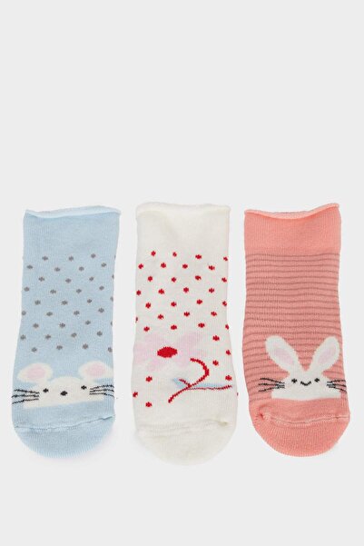 DeFacto Baby Girl Anti-Slip Sole 3-Piece Cotton Towel Socks D2505A5Ns