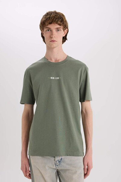 DeFacto 100% βαμβακερό Art Hokusai Regular Fit Crew λαιμόκοψη με στάμπα μπλουζάκι με κοντό μανίκι D6914AX25SP