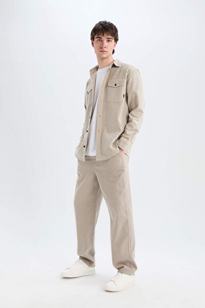DeFacto 100% Cotton Loose Relaxed Fit Wide Leg Wide Leg Summer Linen Look Trousers D7285Ax25Sp