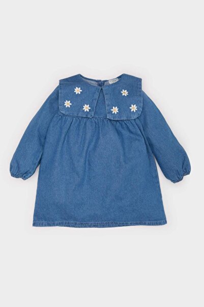 DeFacto Kız Bebek Nakışlı Uzun Kollu Jean Elbise E0466A525SP