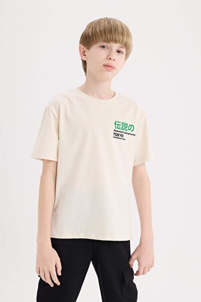 DeFacto Boy's Crew Neck Back Printed Short Sleeve T-Shirt E0100A825Sm