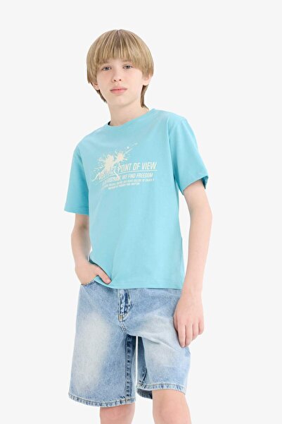 DeFacto Boy's Crew Neck Printed Short Sleeve T-Shirt E0081A825Sm
