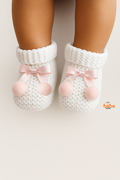 Trend Bebe Butik Kız Erkek Bebek Triko Patik – Ponponlu Fiyonklu Örgü Bebek Patik Çorap 1 Yaş Bebek Patiği
