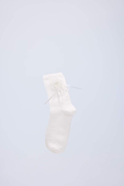DeFacto Women's Seamless Floral and Ribbon Accessory Combed Cotton Premium Socket Socks E8521Axns