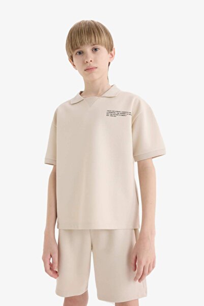 DeFacto Boy's 2-Piece Set Polo Neck Printed Short Sleeve T-Shirt with Elastic Waist Shorts E2822A825Sm