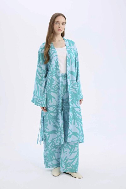 DeFacto Wide Leg Geniş Paça Desenli Beli Lastikli Viskon Pantolon E1824AX25SP