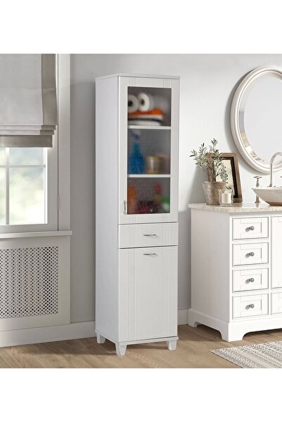 Evistro Banyo Ve Mutfak Dolabı Çamaşır Sepetli Pleksi Camlı Beyaz