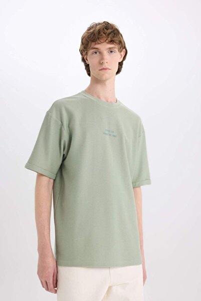 DeFacto 100 % Baumwolle, Boxy Fit, Rundhalsausschnitt, bedrucktes Kurzarm-T-Shirt E1557AX25SP