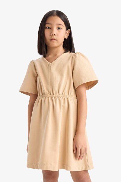 DeFacto Kız Çocuk Standart Fit V Yaka Gabardin Kısa Kollu Elbise E2645A825SM