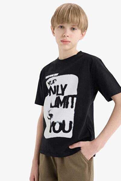 DeFacto Tricou cu mânecă scurtă cu imprimeu cu guler rotund pentru băiat D927...