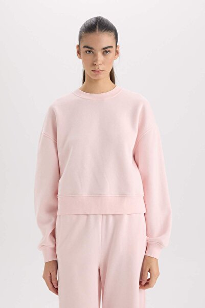 DeFacto Boxy Fit Crew Neck Basic Plain Thick Sweatshirt E4732Ax25Sp