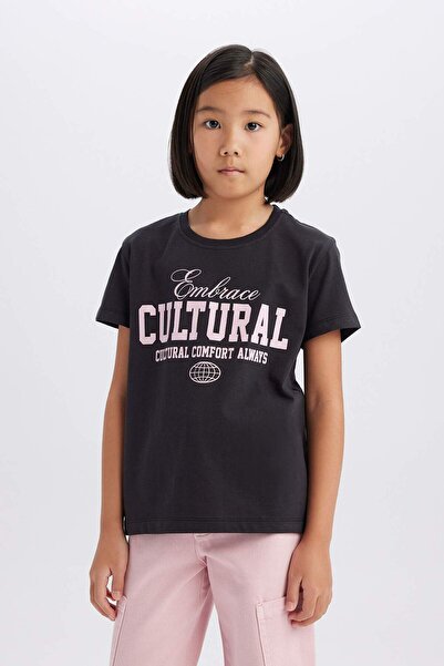 DeFacto Bedrucktes Kurzarm-T-Shirt mit Rundhalsausschnitt für Mädchen D8545A825SM