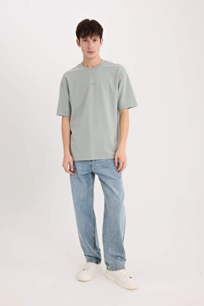 DeFacto Μπλουζάκι με κοντό μανίκι από βαρύ ύφασμα με αναπνεύσιμο στάμπα χωρίς σιδέρωμα D5508AX